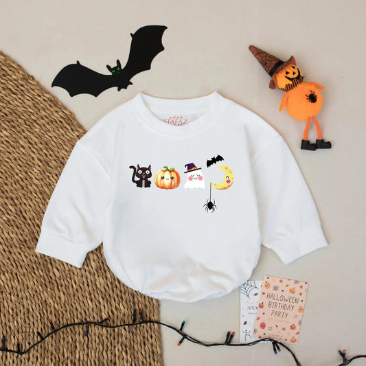 Halloween Ghost Romper Baby Outfit, Cute Boy Girl Bodysuit with Cat Pumpkin Bat Spider Design, Coming Home Gift, Baby Shower Gift