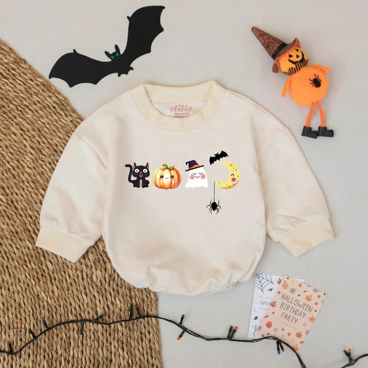 Halloween Ghost Romper Baby Outfit, Cute Boy Girl Bodysuit with Cat Pumpkin Bat Spider Design, Coming Home Gift, Baby Shower Gift