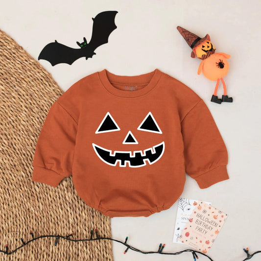 Cute Pumpkin Face Halloween Baby Romper for Boys and Girls Halloween Gift Idea Cozy Pumpkin Season Outfit