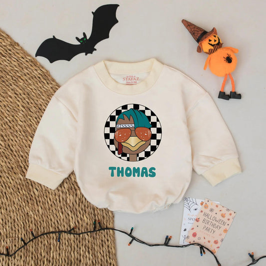 Funny Turkey Face Sunglasses Teal Hair Baby Romper Cute Thanksgiving Baby Boy Girl Outfit Coming Home Gift