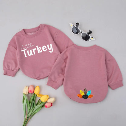 Cute Little Turkey Baby Bubble Romper First Thanksgiving Outfit Festive Feather Design Colorful Patterns Fall Holiday Bodysuit Thankful Newborn Gift