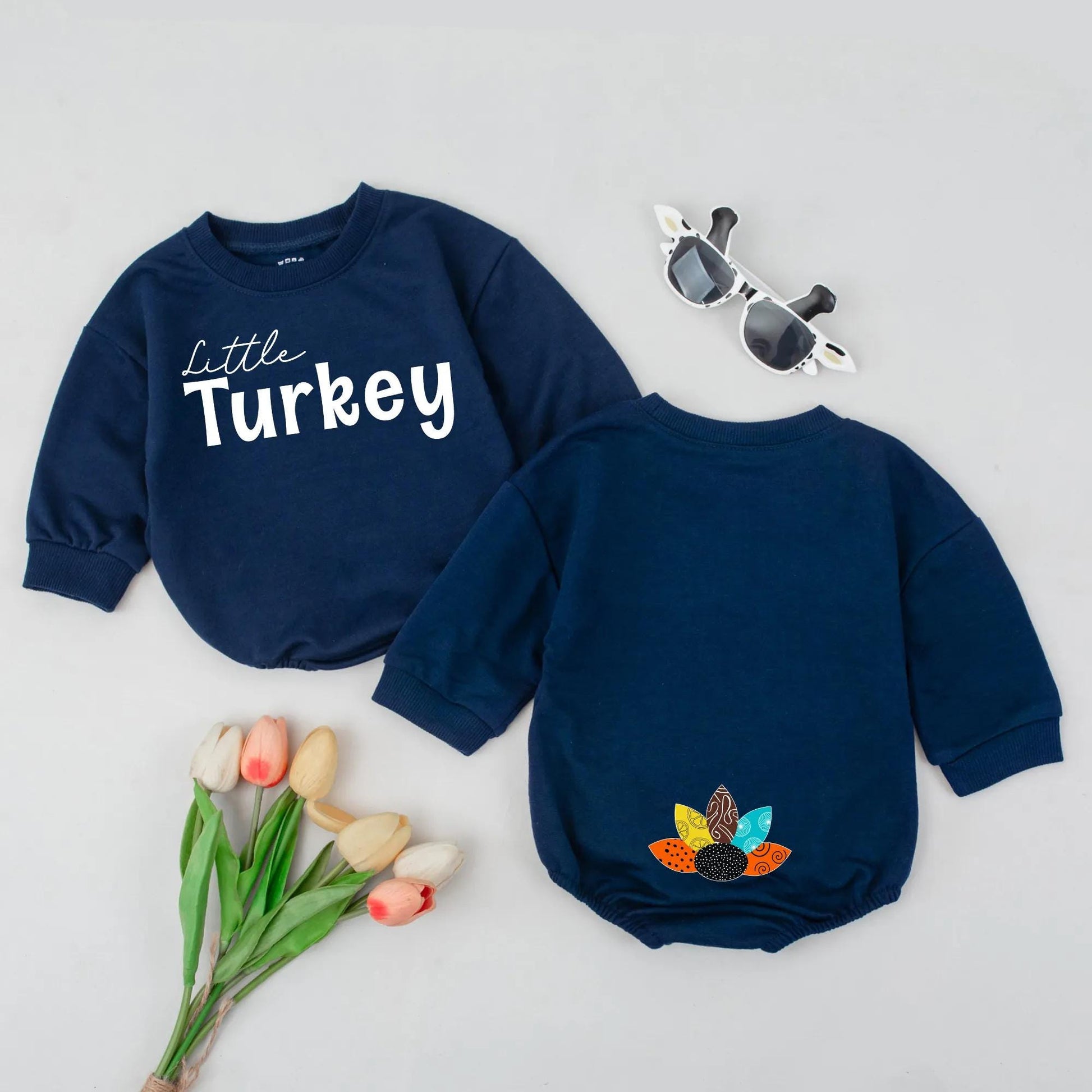 Cute Little Turkey Baby Bubble Romper First Thanksgiving Outfit Festive Feather Design Colorful Patterns Fall Holiday Bodysuit Thankful Newborn Gift