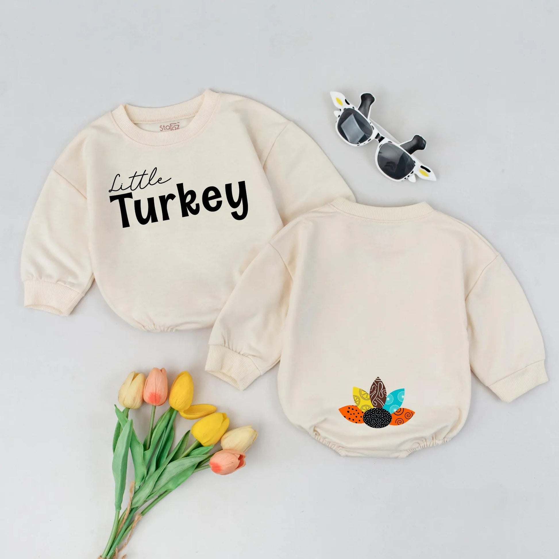 Cute Little Turkey Baby Bubble Romper First Thanksgiving Outfit Festive Feather Design Colorful Patterns Fall Holiday Bodysuit Thankful Newborn Gift