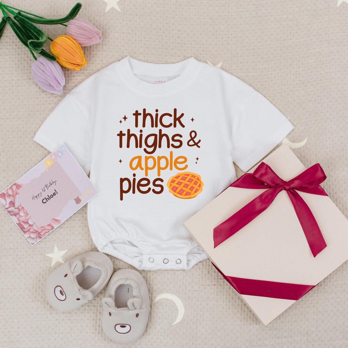 Thanksgiving Baby Romper Set: 'Thick Thighs & Apple Pies' & 'I'll Bring the Rolls' Outfits! Cute Fall Holiday Bubble Romper for Baby