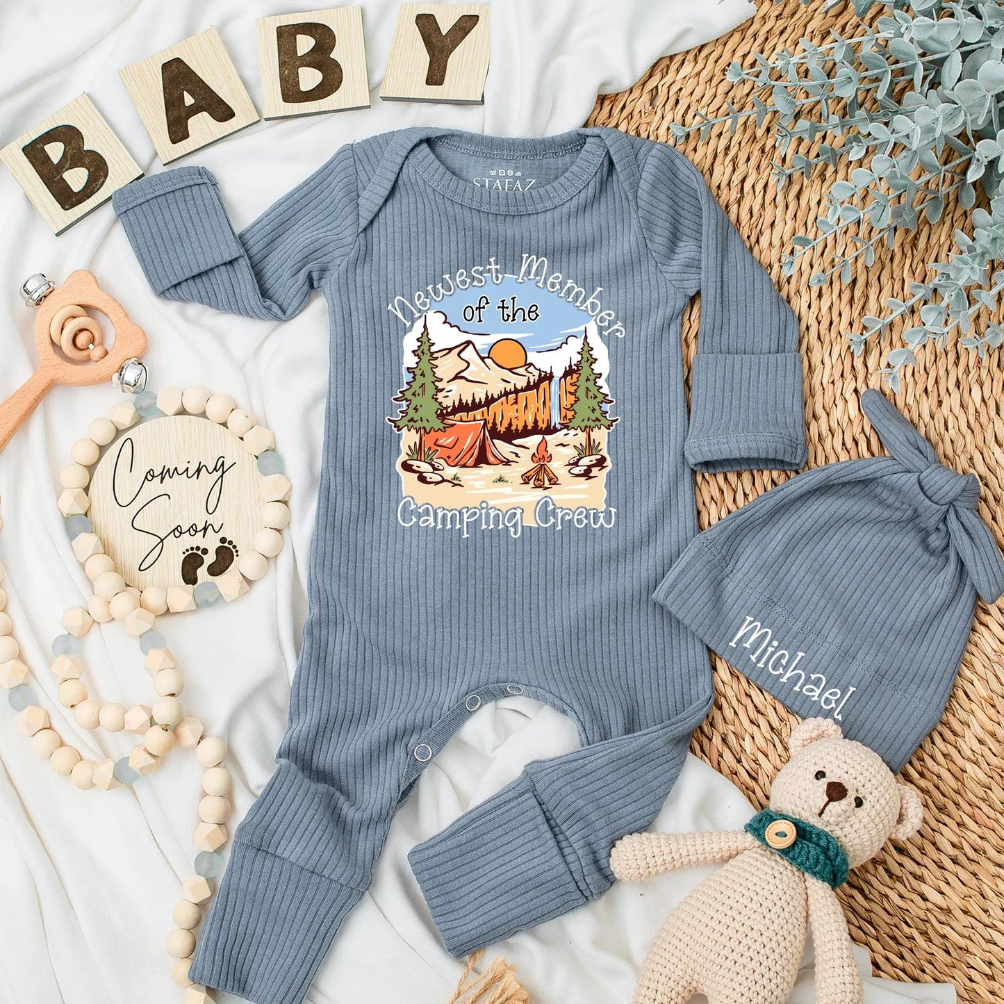 Newest Camping Crew Baby Bodysuit Outdoor Adventure Outfit Mountain Sunset Tent Campfire Nature Newborn Clothes Baby Shower Gift