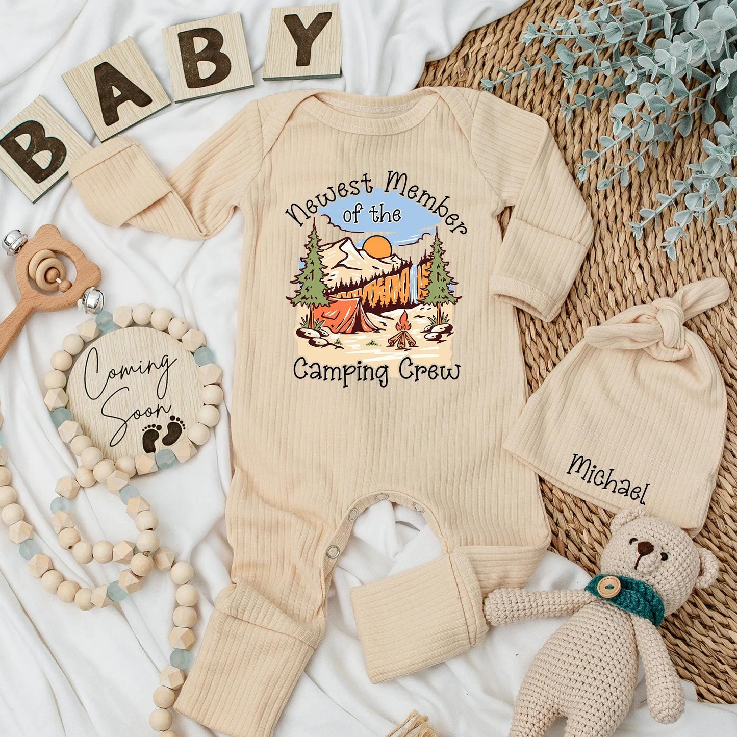 Newest Camping Crew Baby Bodysuit Outdoor Adventure Outfit Mountain Sunset Tent Campfire Nature Newborn Clothes Baby Shower Gift