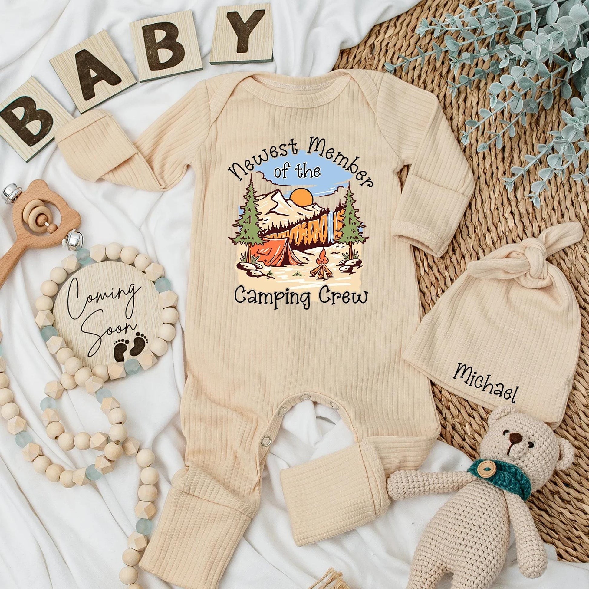 Newest Camping Crew Baby Bodysuit Outdoor Adventure Outfit Mountain Sunset Tent Campfire Nature Newborn Clothes Baby Shower Gift