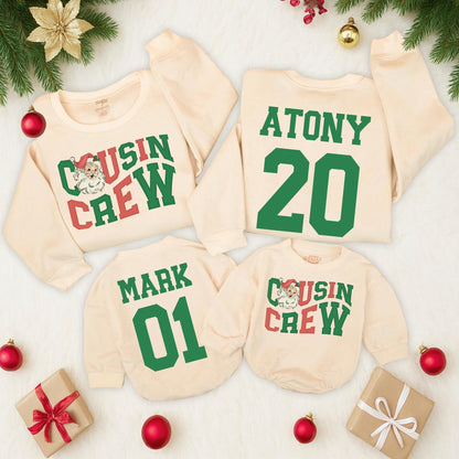 Matching Cousin Crew Christmas Sweatshirts Personalized Family Sweaters Retro Santa Design Holiday Party Outfits Baby Romper