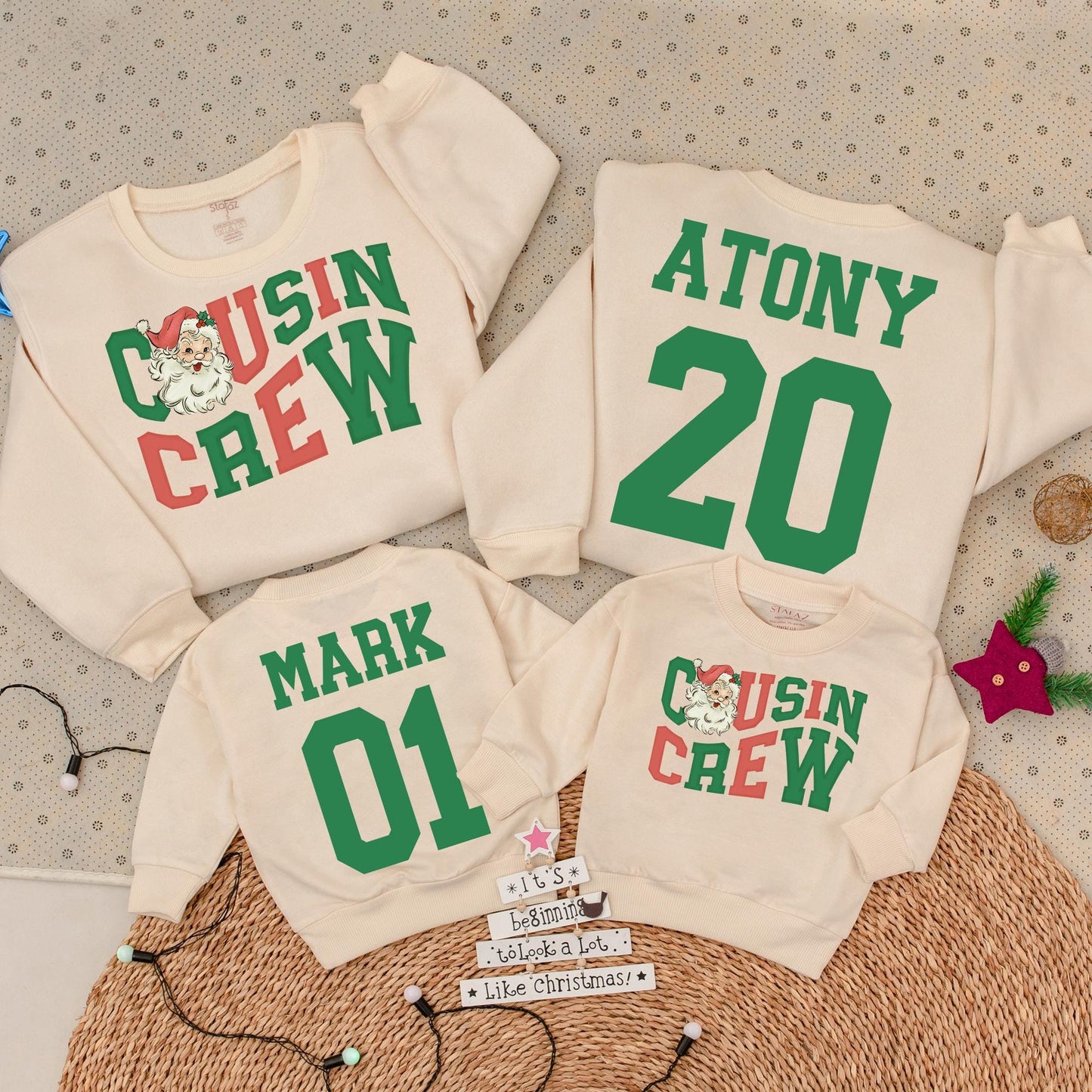 Matching Cousin Crew Christmas Sweatshirts Personalized Family Sweaters Retro Santa Design Holiday Party Outfits Baby Romper