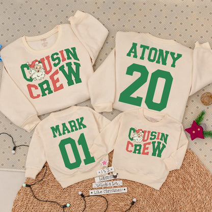 Matching Cousin Crew Christmas Sweatshirts Personalized Family Sweaters Retro Santa Design Holiday Party Outfits Baby Romper