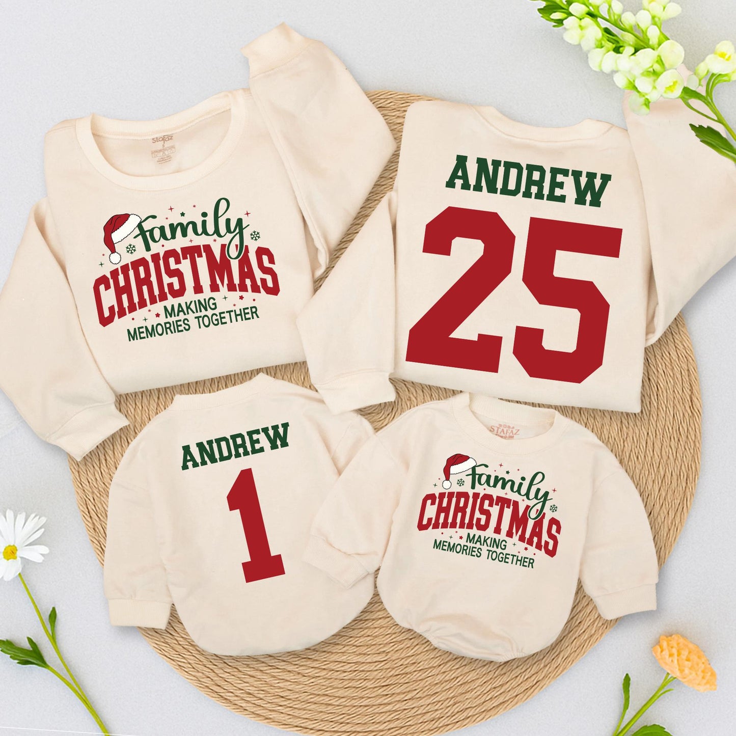 Custom Family Christmas Making Memories Together Matching Sweatshirts Rompers Kids Vintage Holiday Name Number Outfits