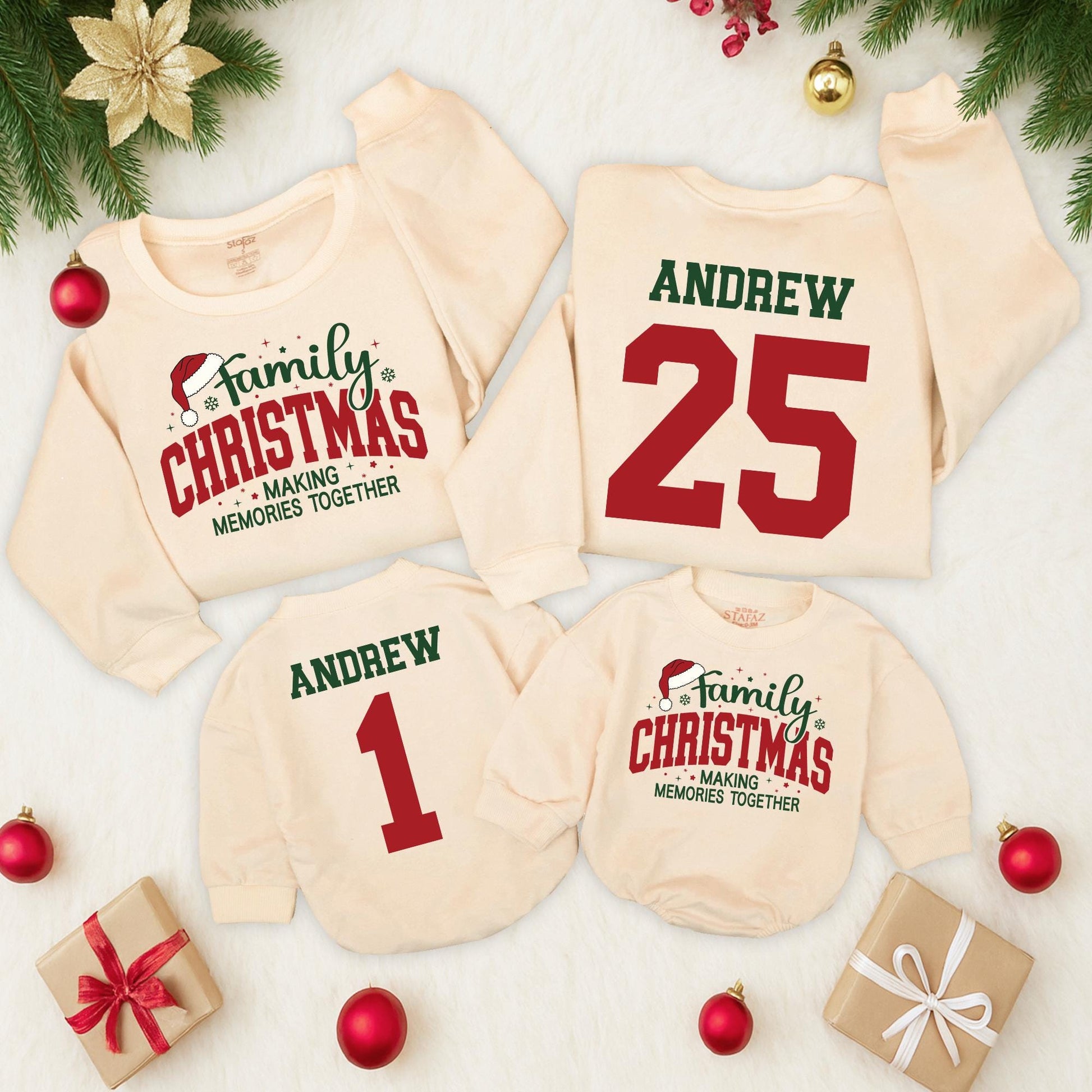 Custom Family Christmas Making Memories Together Matching Sweatshirts Rompers Kids Vintage Holiday Name Number Outfits