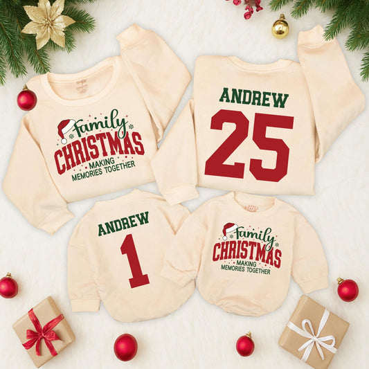 Custom Family Christmas Making Memories Together Matching Sweatshirts Rompers Kids Vintage Holiday Name Number Outfits