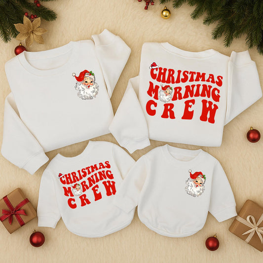 Vintage Santa Christmas Morning Crew Sweatshirt Toddler Outfit, Retro Holiday Design, 2-Sided Sweater Girl Boy, Winter Gift