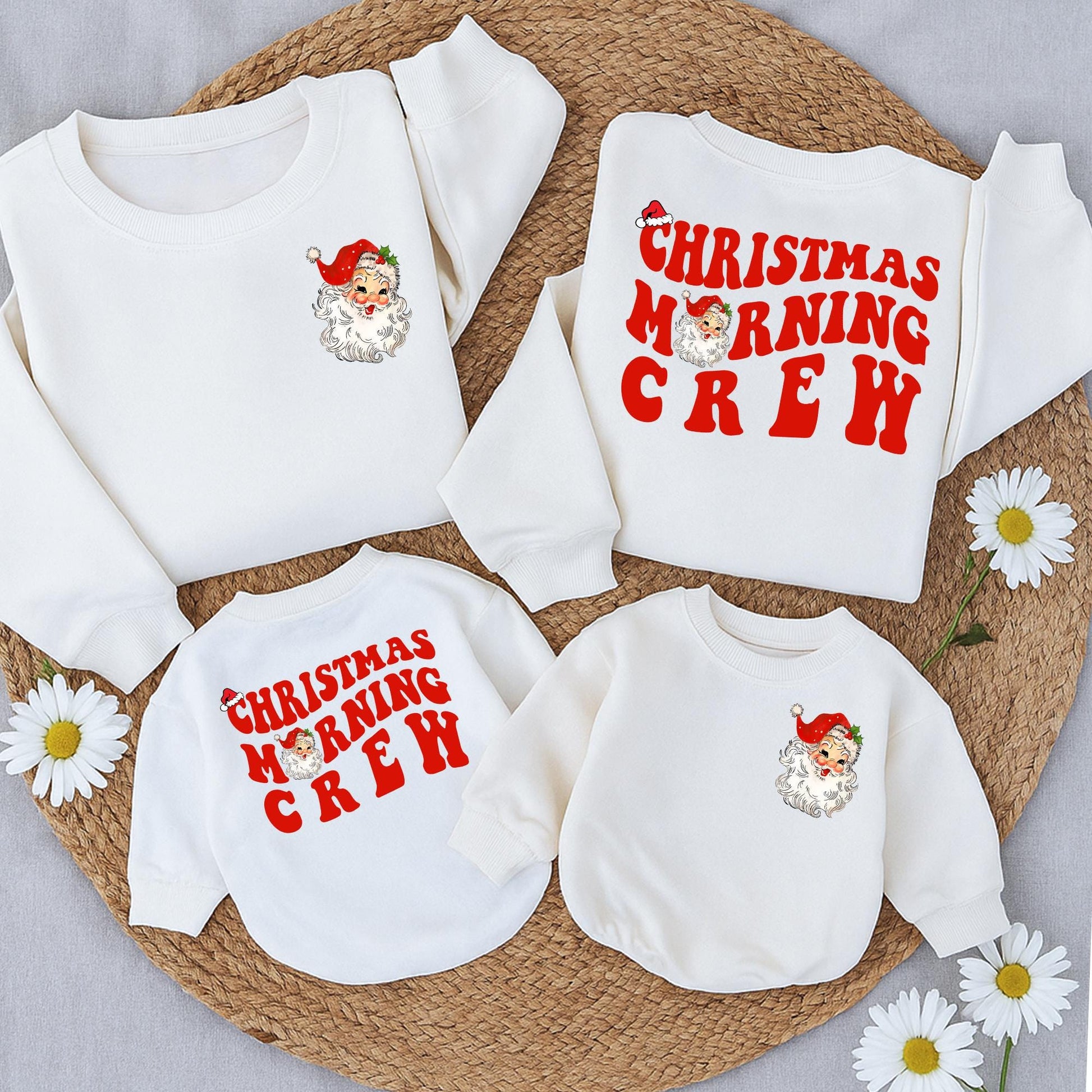 Vintage Santa Christmas Morning Crew Sweatshirt Toddler Outfit, Retro Holiday Design, 2-Sided Sweater Girl Boy, Winter Gift