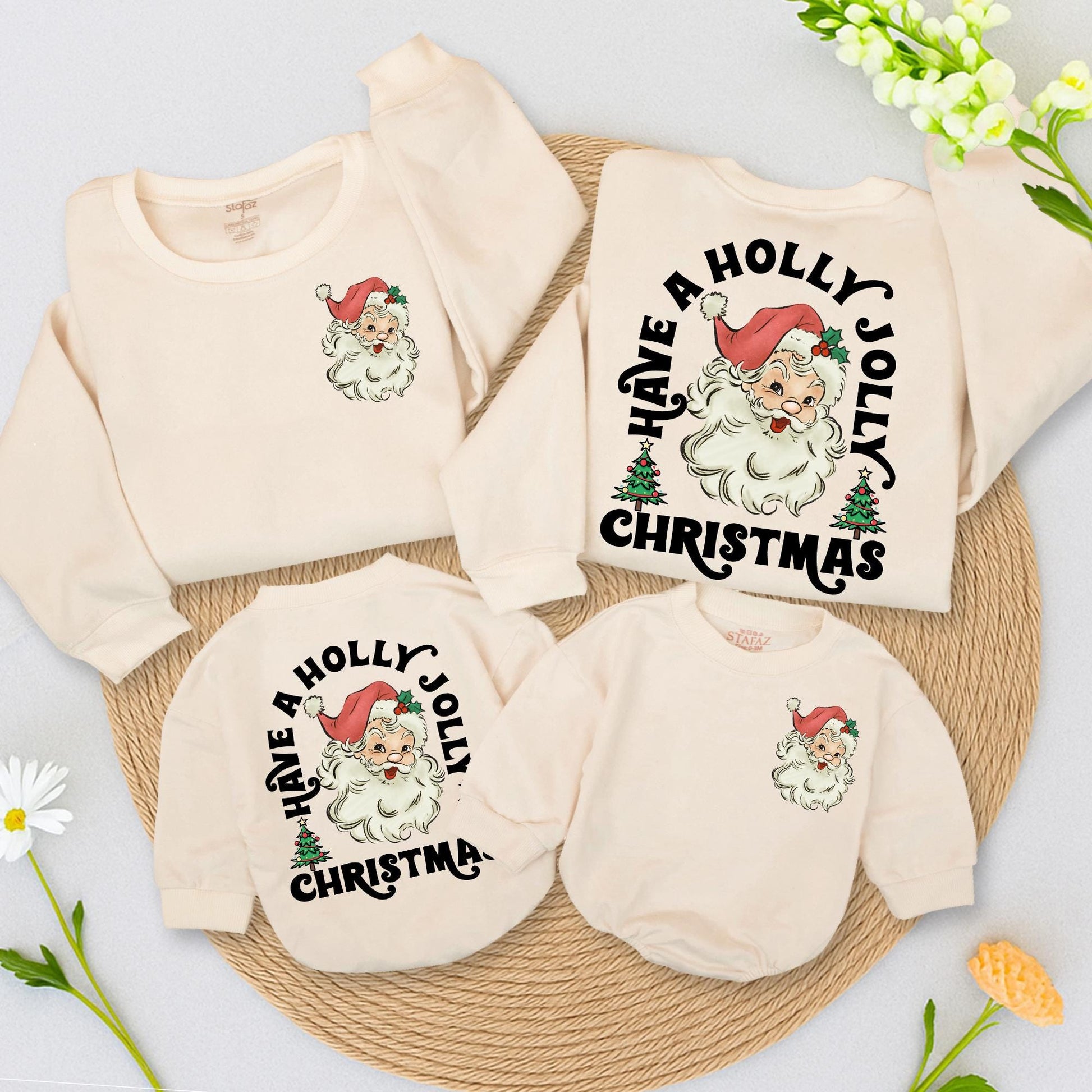 Retro Santa Christmas Sweatshirt Vintage Graphic Holly Jolly Toddler Baby Outfit Cozy Holiday Gift Two Sided Warm Festive Newborn Clothes Cute Xmas