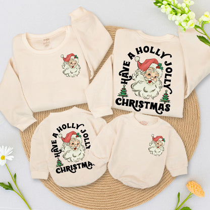 Retro Santa Christmas Sweatshirt Vintage Graphic Holly Jolly Toddler Baby Outfit Cozy Holiday Gift Two Sided Warm Festive Newborn Clothes Cute Xmas