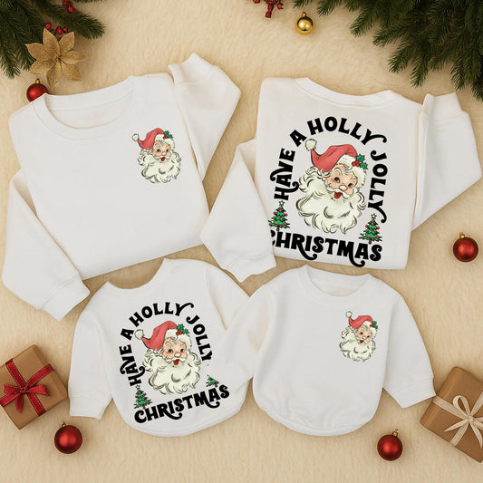 Retro Santa Christmas Sweatshirt Vintage Graphic Holly Jolly Toddler Baby Outfit Cozy Holiday Gift Two Sided Warm Festive Newborn Clothes Cute Xmas