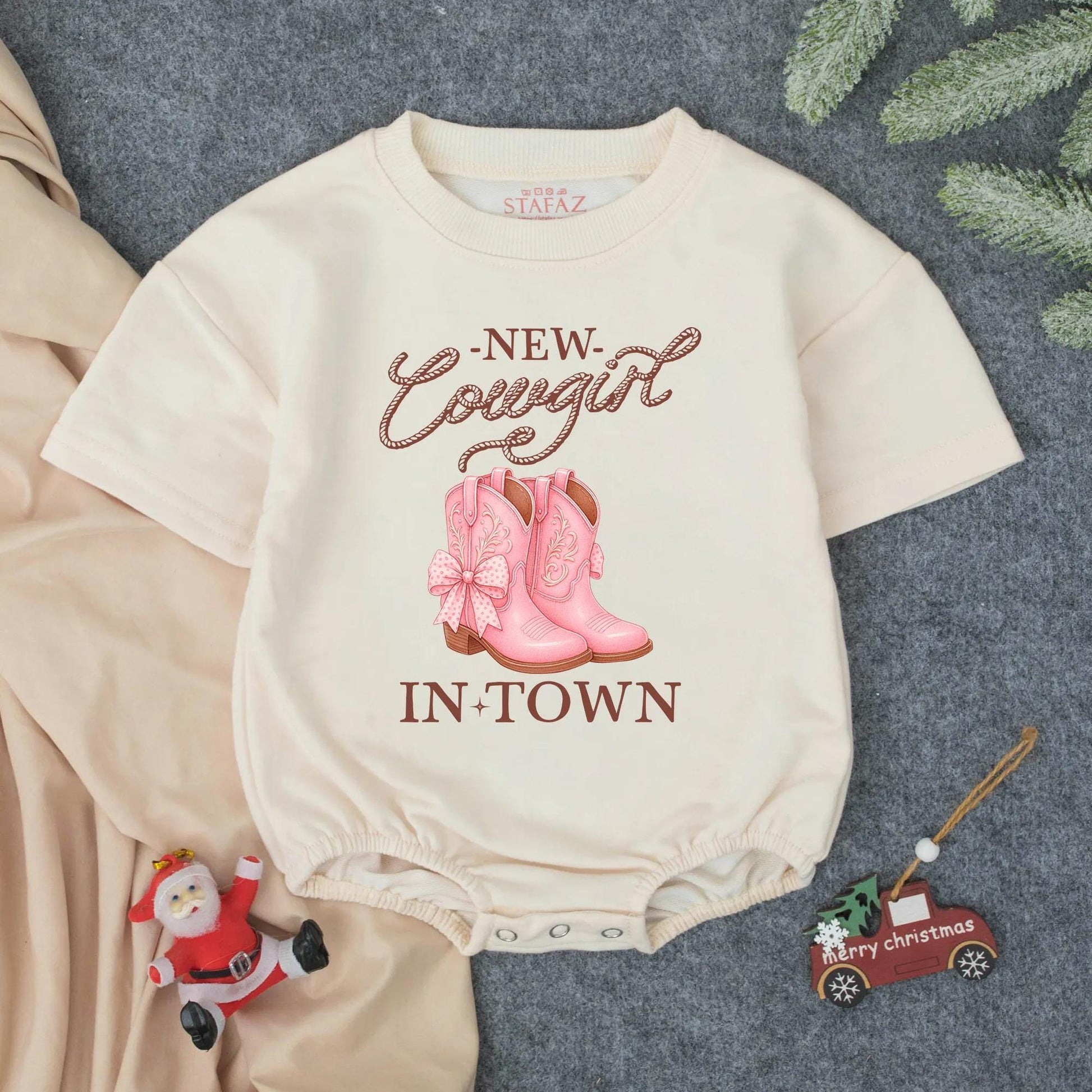 New Cowgirl In Town Pink Polka Dot Boots Bubble Romper Cute Western Baby Shower Outfit for Girls Coming Home