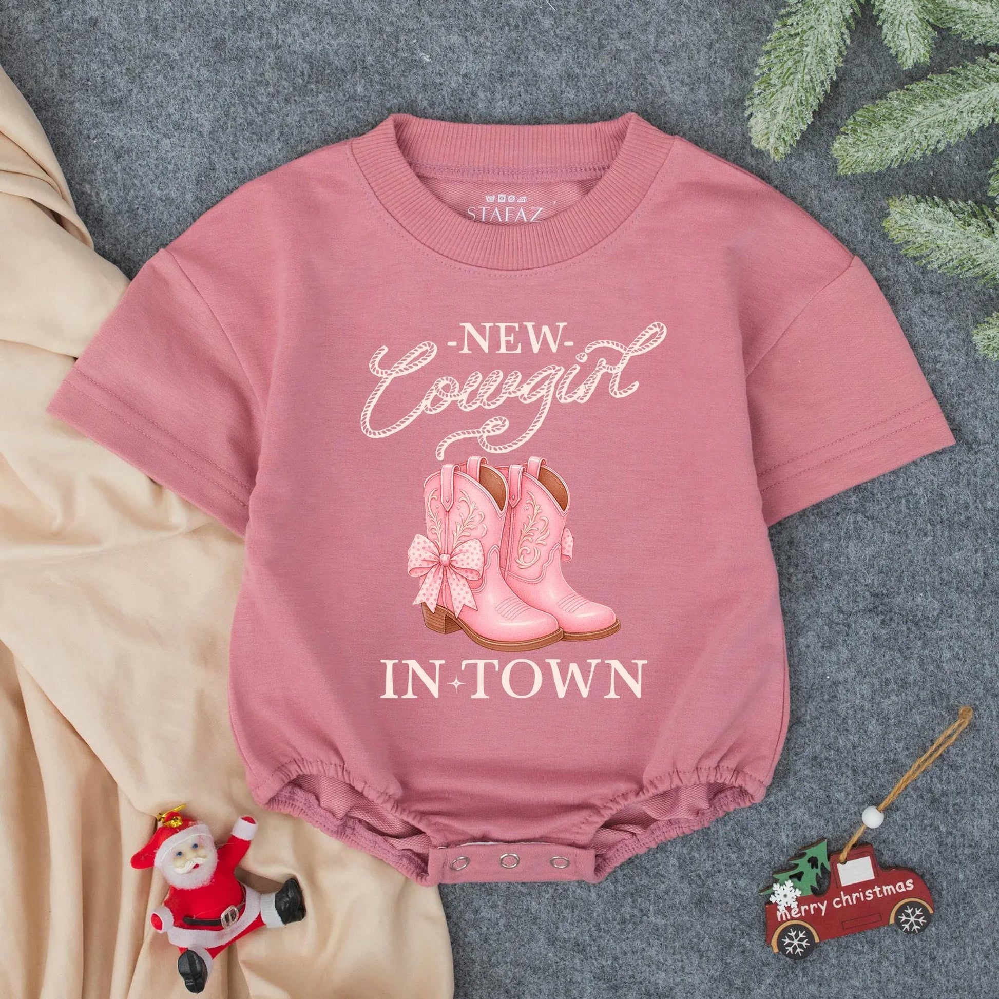 New Cowgirl In Town Pink Polka Dot Boots Bubble Romper Cute Western Baby Shower Outfit for Girls Coming Home