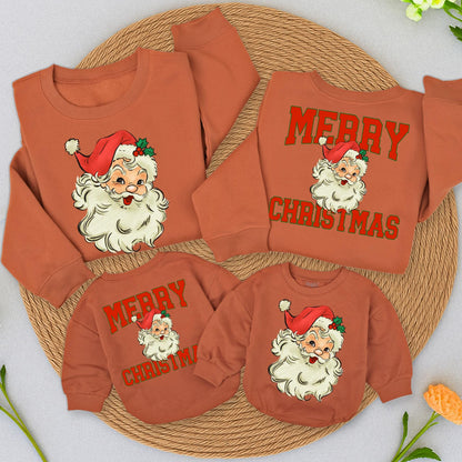 Retro Santa Merry Christmas Sweatshirt Vintage Holiday Family Outfit Two Sided Toddler Romper Cute Matching Winter Clothes Red White Black Graphic