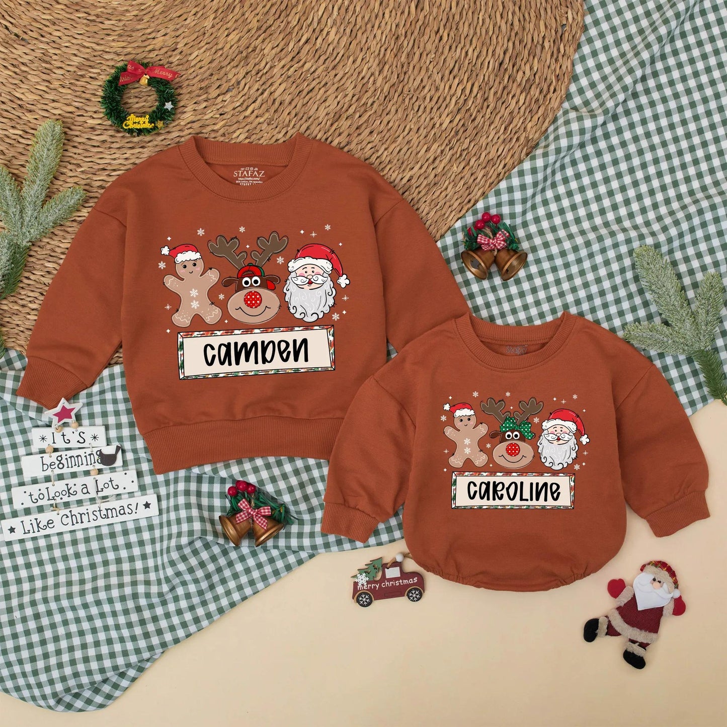 Personalized Christmas Gingerbread Reindeer Santa Baby Romper Cute Christmas Outfit Boy Girl Toddler Gift Idea