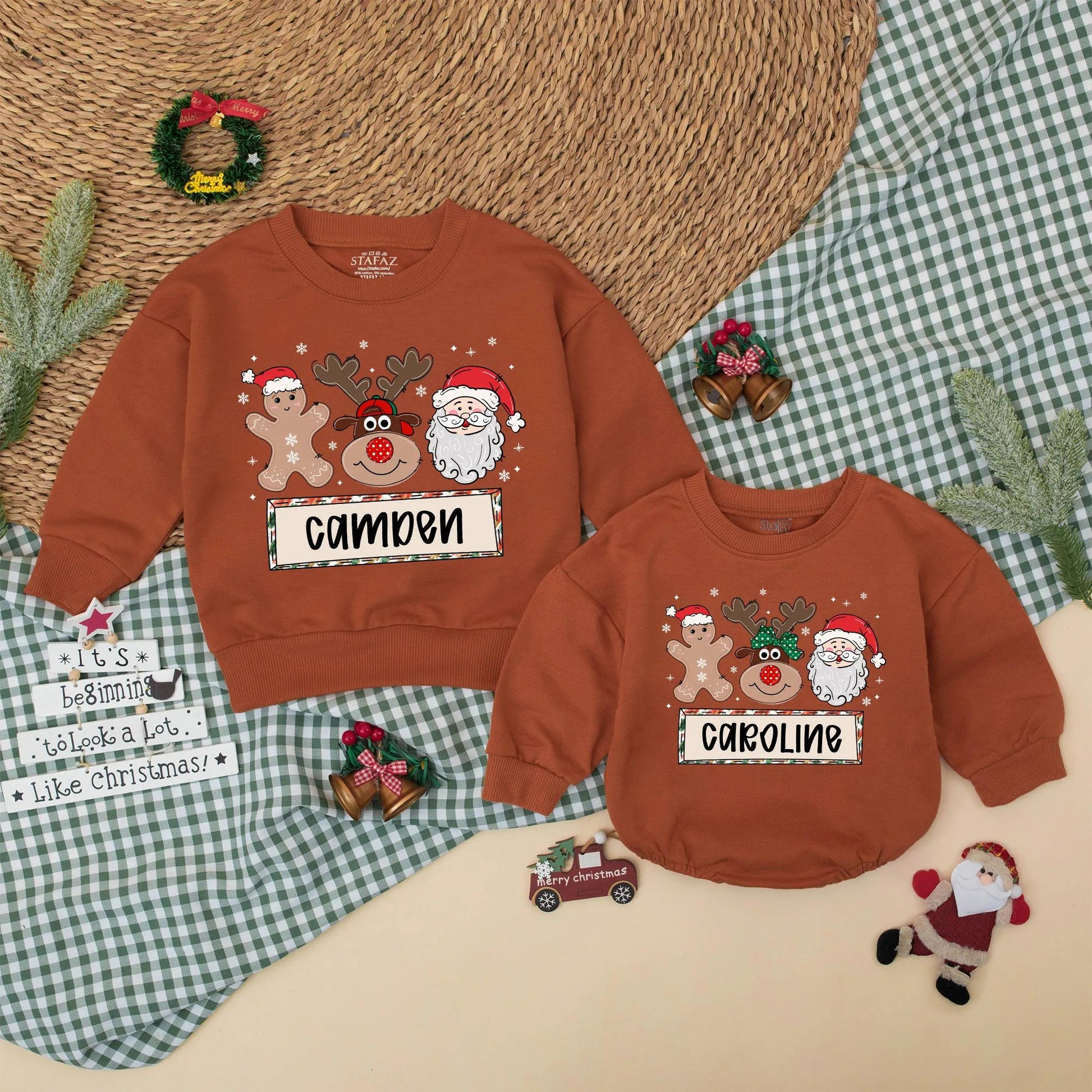 Personalized Christmas Gingerbread Reindeer Santa Baby Romper Cute Christmas Outfit Boy Girl Toddler Gift Idea