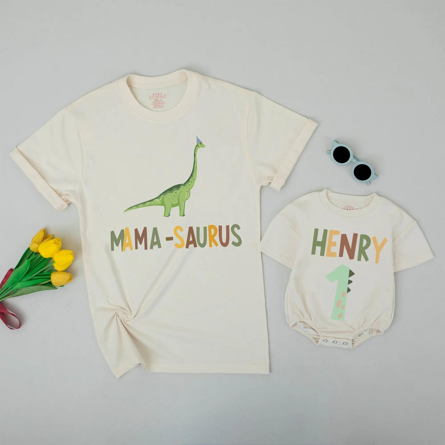 Dada-Saurus Family Matching 1st Birthday Shirts! Green Dino Outfit for One-Year-Old Boy, Matching Mama, Bro & Henry's Birthday Clothes, Comfy Cotton