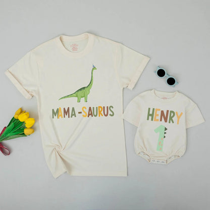 Dada-Saurus Family Matching 1st Birthday Shirts! Green Dino Outfit for One-Year-Old Boy, Matching Mama, Bro & Henry's Birthday Clothes, Comfy Cotton
