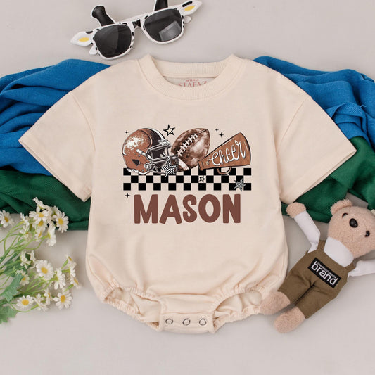 Mason Game Day Football Romper Baby Boy Outfit Personalized Retro Helmet Design Newborn Gift Custom Baby Shower Season Clothes