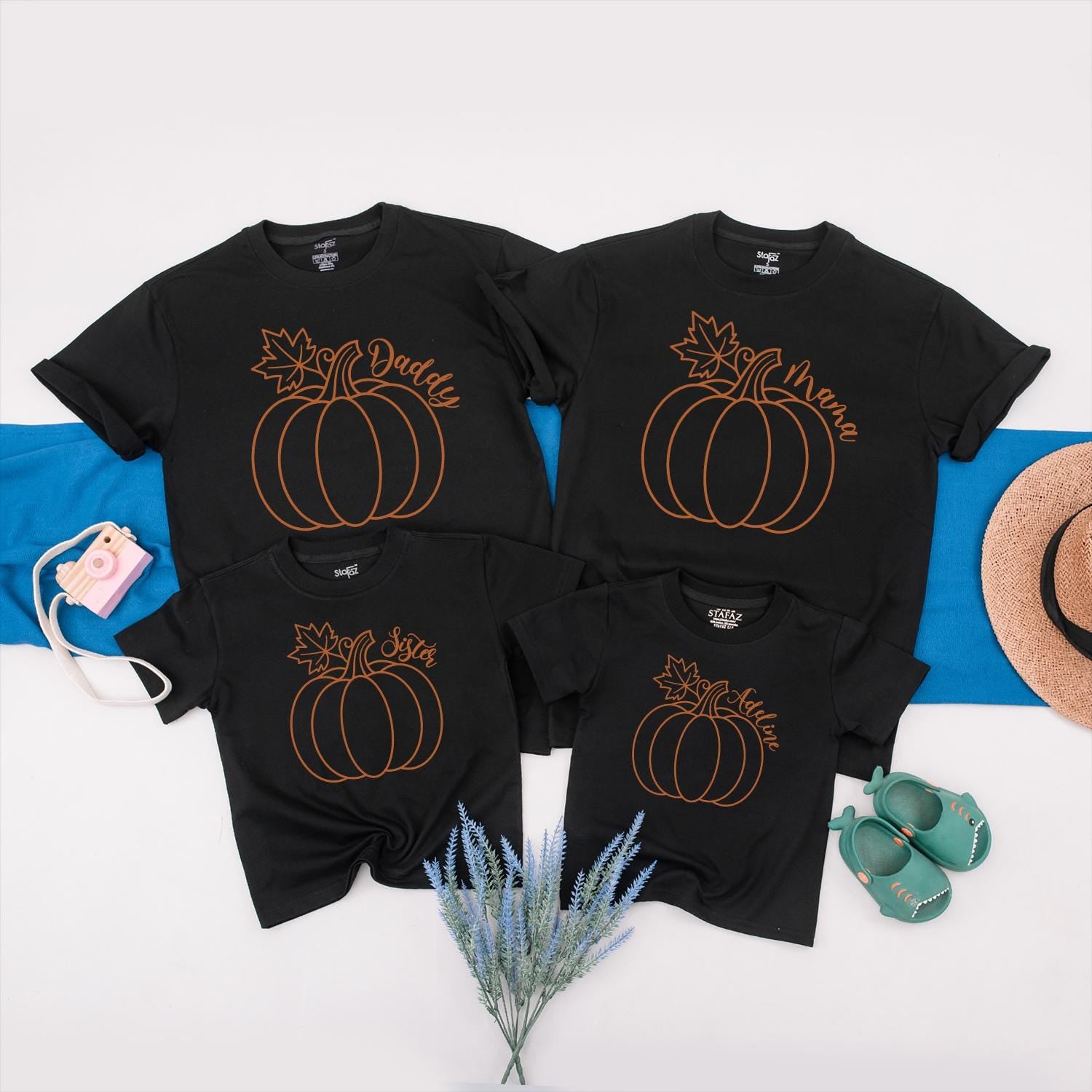 Adorable Family Pumpkin Matching Shirts Mama Daddy Sister Adeline Thanksgiving Autumn Outfit Little Pumpkin Romper 1st Thanksgiving Gift Fall Mommy and Me