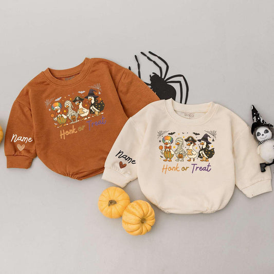 Custom Baby Halloween Sweatshirt with Adorable Cartoon Duck Costumes Trick or Treat Spooky Fall Pullover for Toddlers and Infants Personalized Holiday Gift
