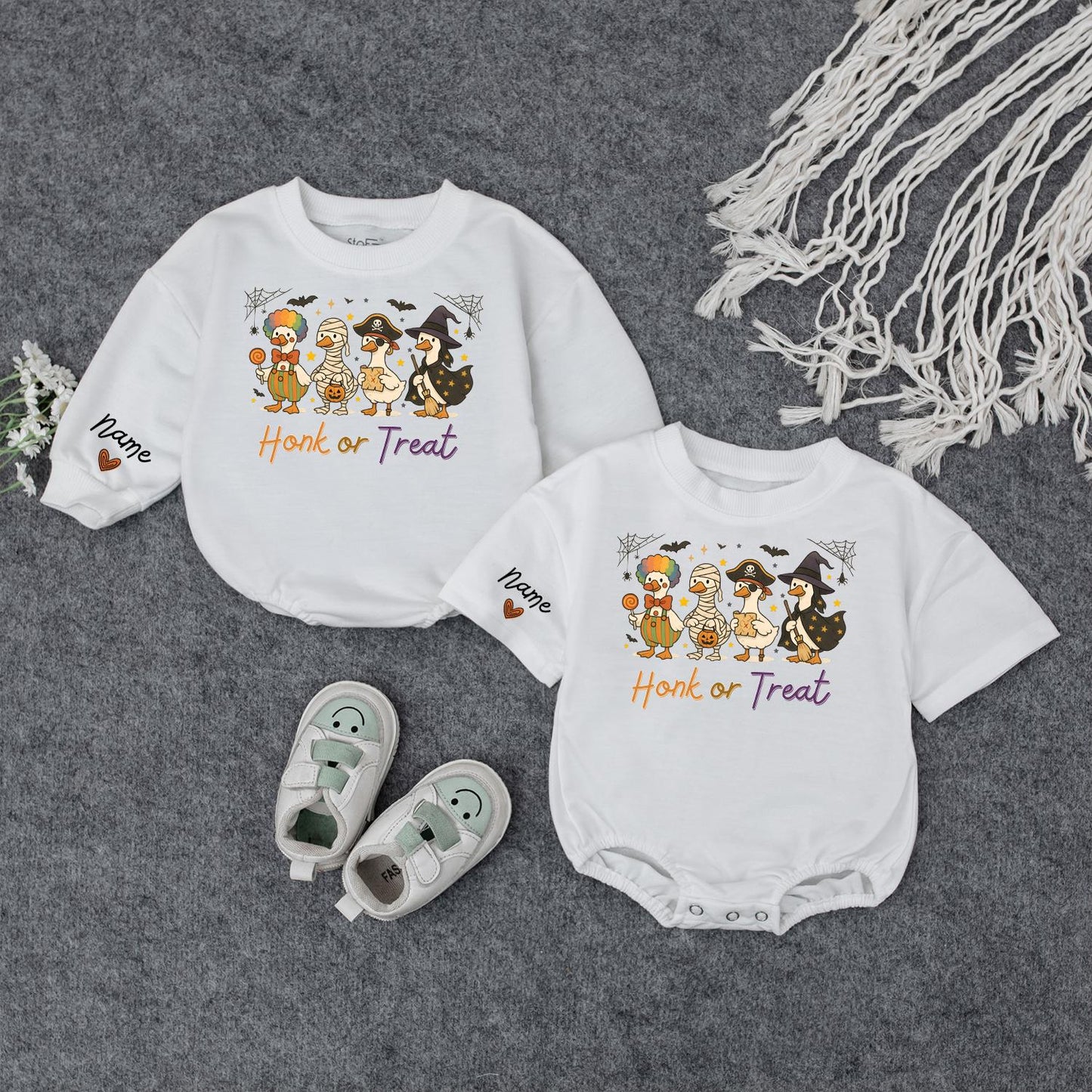 Custom Baby Halloween Sweatshirt with Adorable Cartoon Duck Costumes Trick or Treat Spooky Fall Pullover for Toddlers and Infants Personalized Holiday Gift
