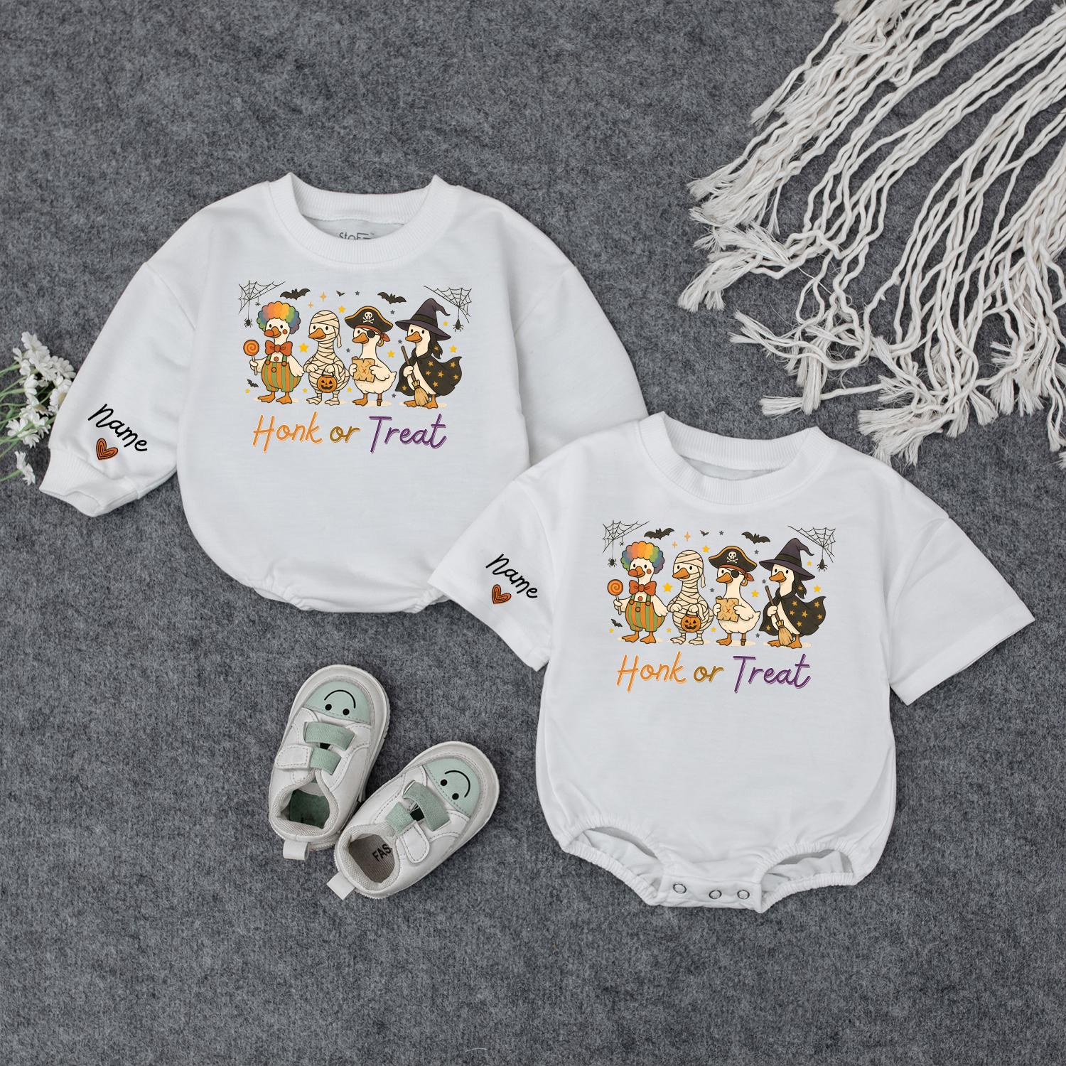 Custom Baby Halloween Sweatshirt with Adorable Cartoon Duck Costumes Trick or Treat Spooky Fall Pullover for Toddlers and Infants Personalized Holiday Gift