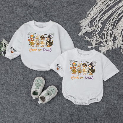 Custom Baby Halloween Sweatshirt with Adorable Cartoon Duck Costumes Trick or Treat Spooky Fall Pullover for Toddlers and Infants Personalized Holiday Gift