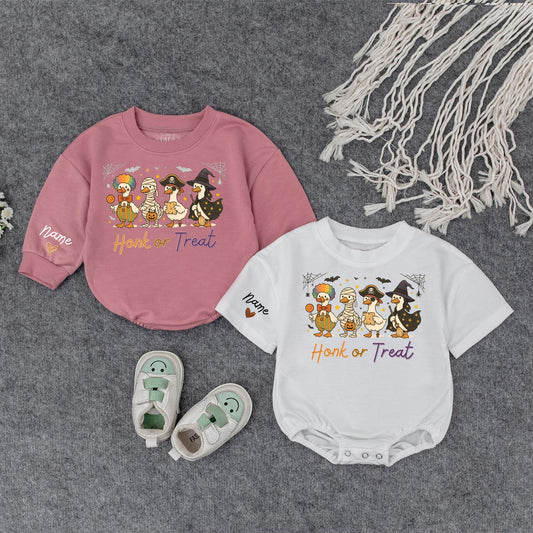 Custom Baby Halloween Sweatshirt with Adorable Cartoon Duck Costumes Trick or Treat Spooky Fall Pullover for Toddlers and Infants Personalized Holiday Gift