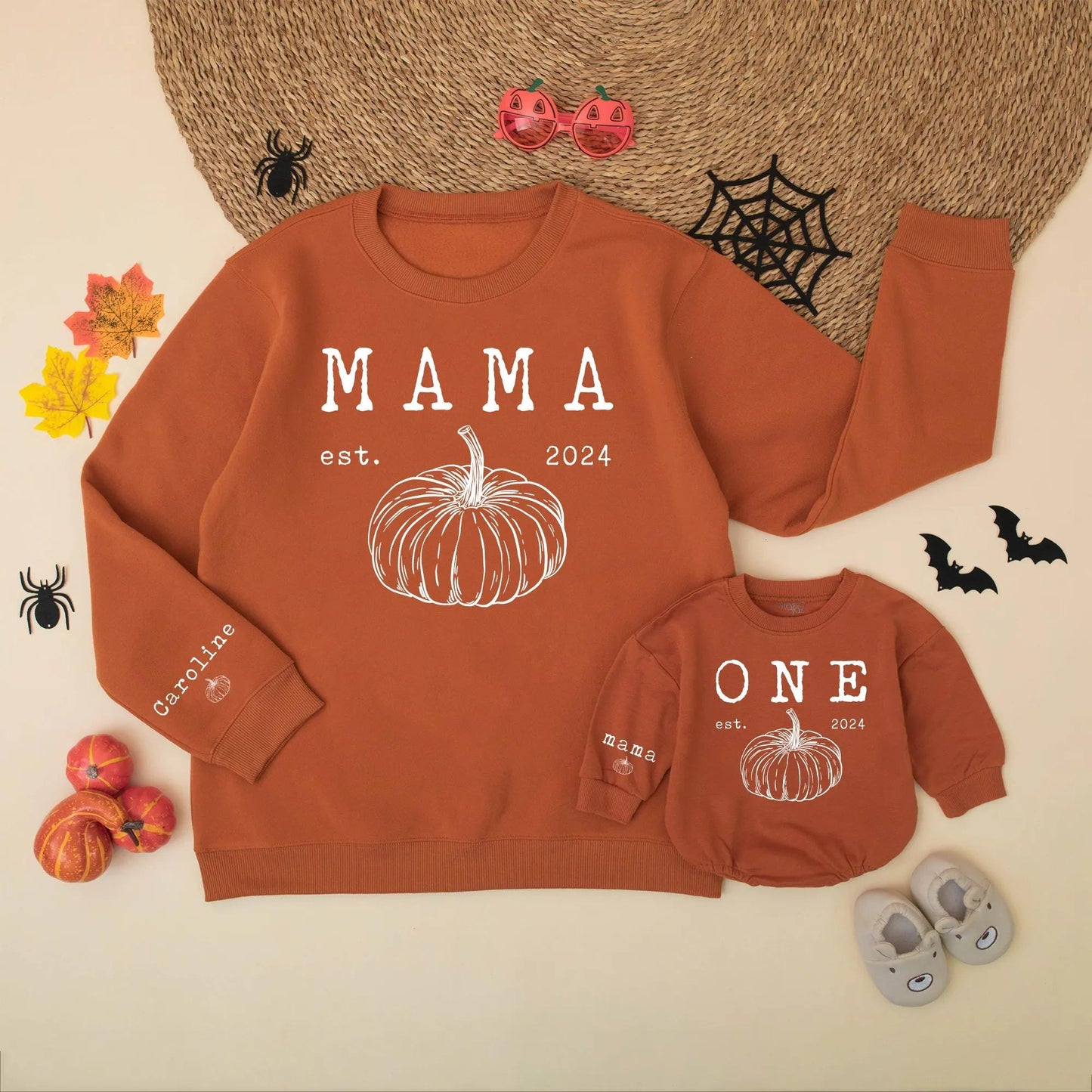Matching Pumpkin Family Birthday Sweatshirts Mama Dada Baby First Birthday Pumpkin Season Gift Rust