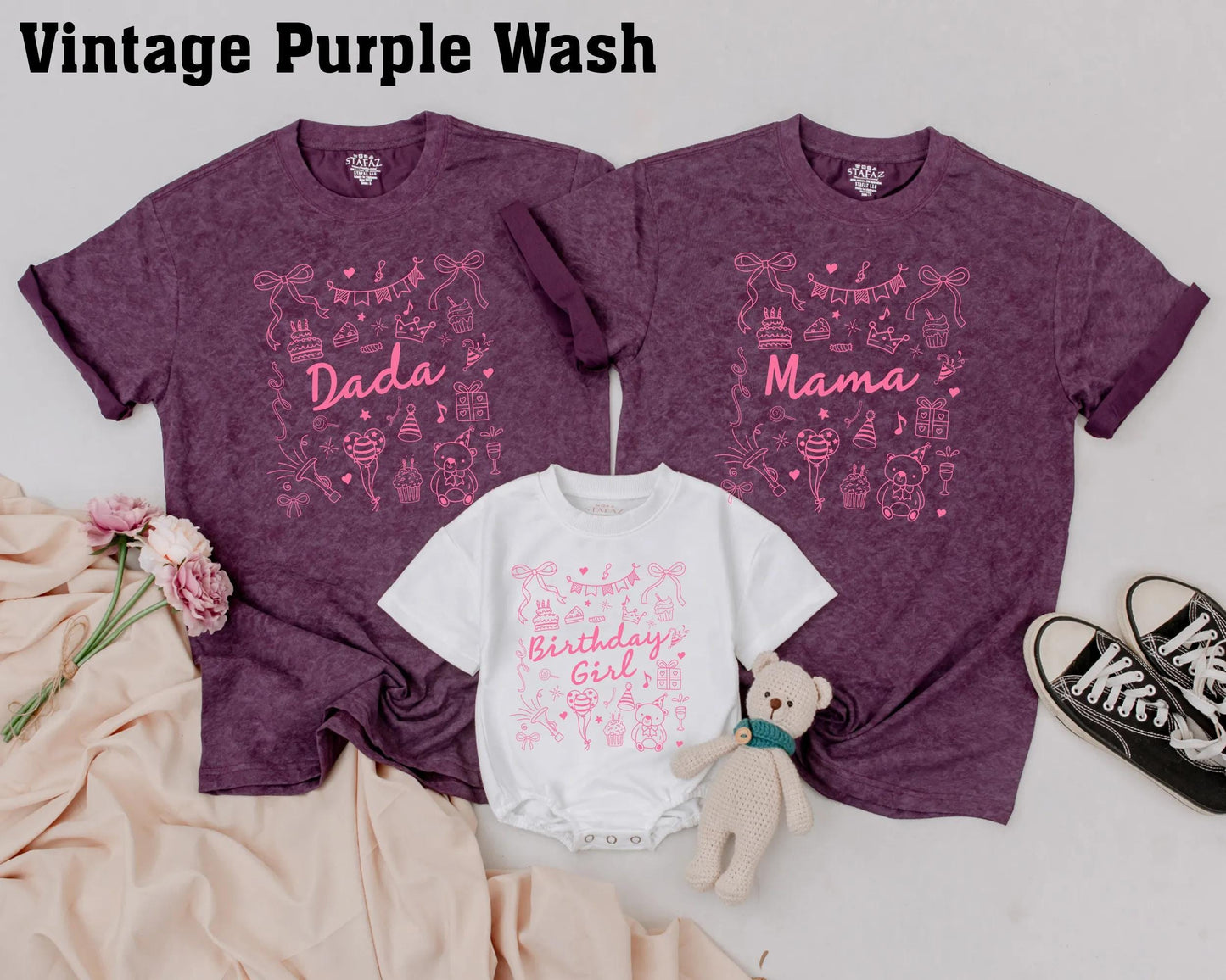 Pink Bow Birthday Girl Matching Family Shirts: Dada, Mama, Brother & Me! First Birthday Outfit Cake Smash Fun, Personalized Party Clothes, One Year Old, Baby