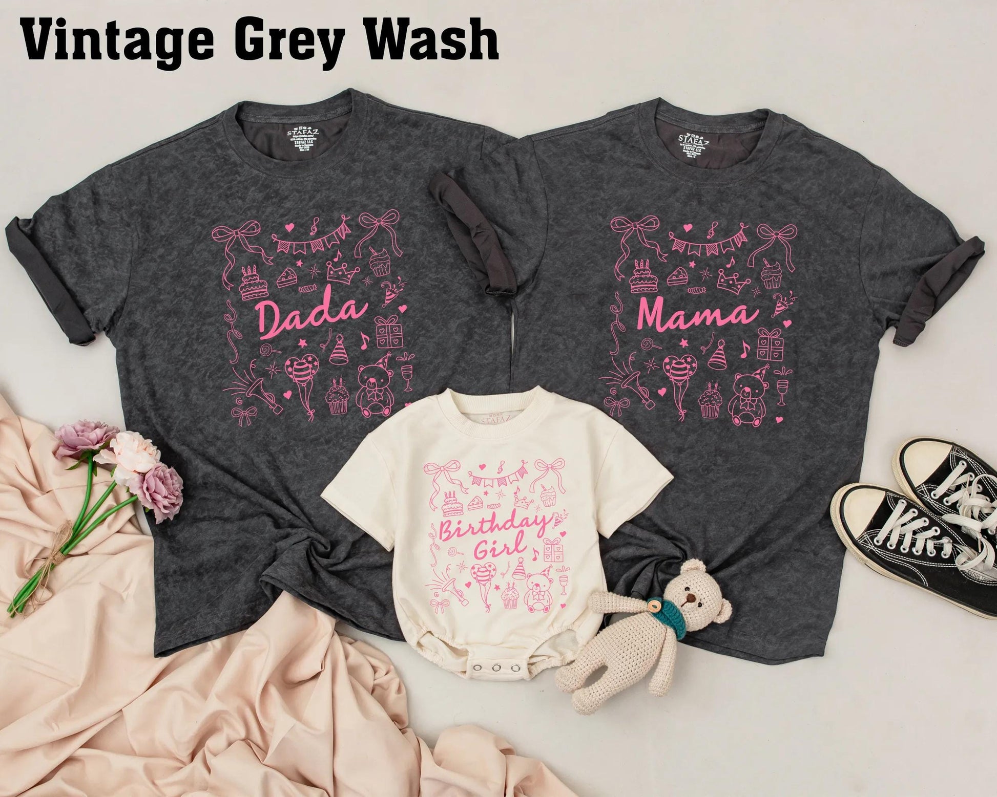 Pink Bow Birthday Girl Matching Family Shirts: Dada, Mama, Brother & Me! First Birthday Outfit Cake Smash Fun, Personalized Party Clothes, One Year Old, Baby