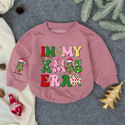 Aurora Groovy Retro Christmas Romper Personalized First Christmas Outfit for Baby Girls with Disco Ball and Trees