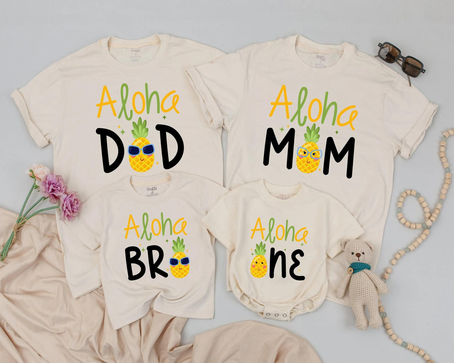 Personalized Aloha Pineapple Family Matching Birthday Shirts for 1st Luau Celebrations Fun Tropical Whimsical Design One Year Party