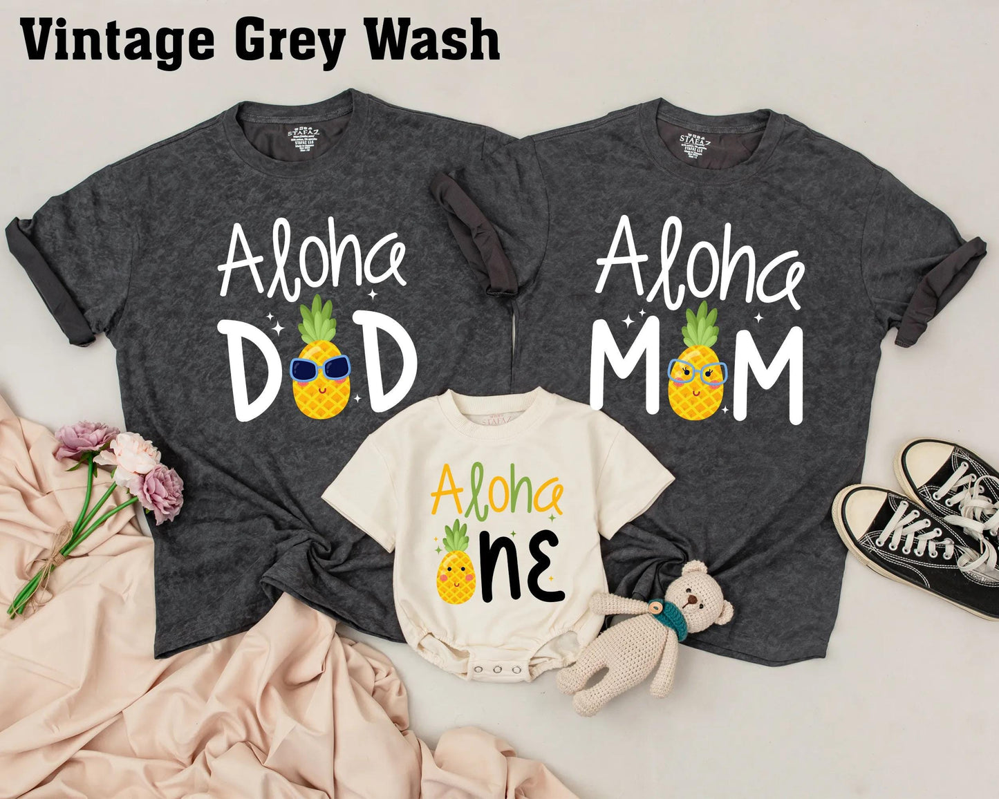 Personalized Aloha Pineapple Family Matching Birthday Shirts for 1st Luau Celebrations Fun Tropical Whimsical Design One Year Party