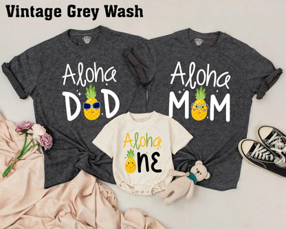 Personalized Aloha Pineapple Family Matching Birthday Shirts for 1st Luau Celebrations Fun Tropical Whimsical Design One Year Party