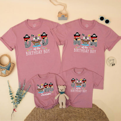Pirate Themed Family Matching Birthday Shirts for Mom Dad of the Birthday Boy First Celebration Cartoon Ships Hats Flags Baby Toddler Outfit Gift