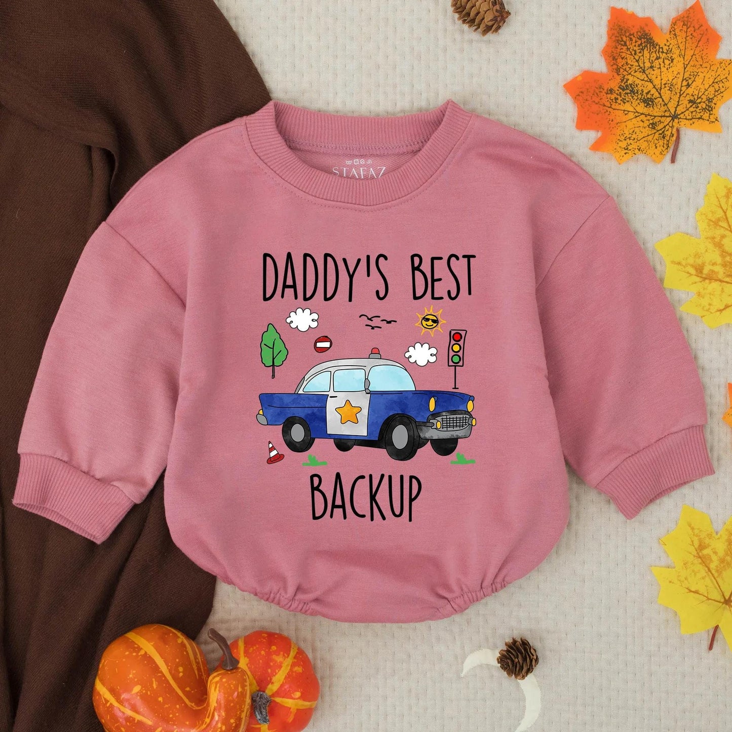 Daddy's Best Backup Whimsical Police Car Baby Boy Bubble Romper Soft Cotton New Dad Gift Baby Shower Coming Home Announcement Outfit