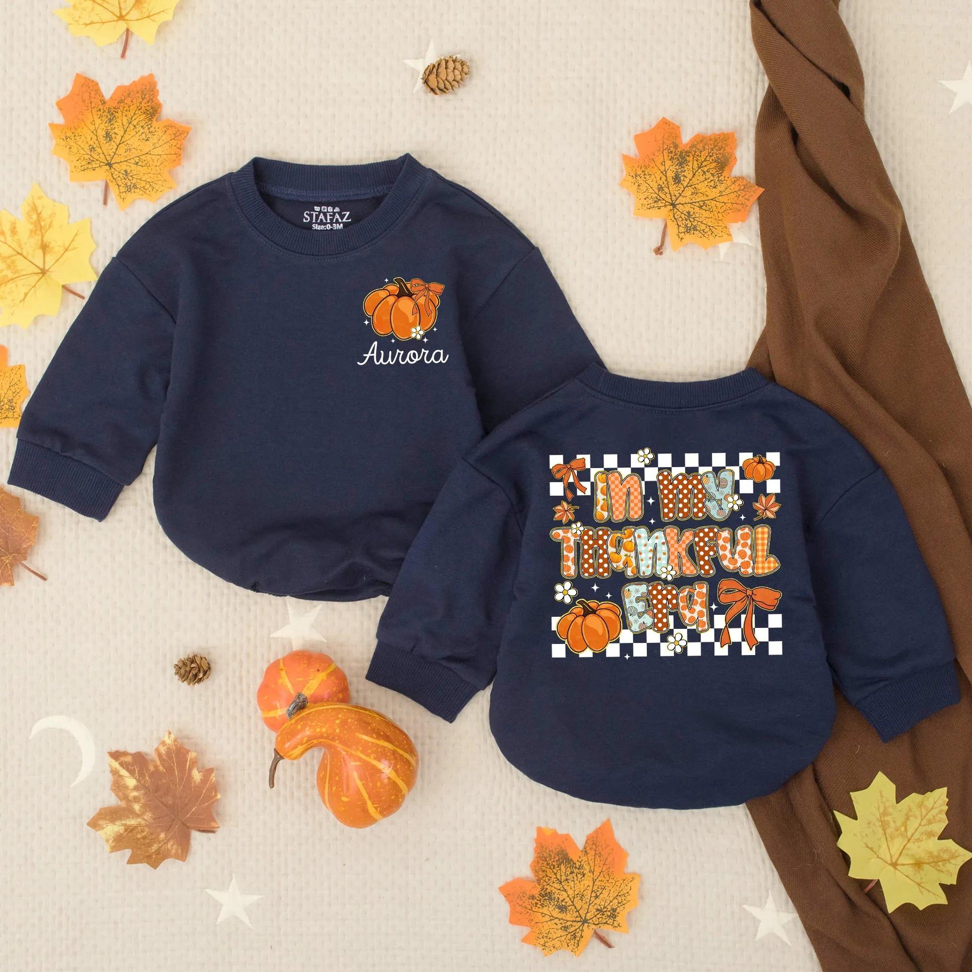 Custom Preppy In My Thankful Era Baby Romper Fall Thanksgiving Infant Outfit Autumn Toddler Sweatshirt Cute Pumpkin Retro Holiday Baby Gift