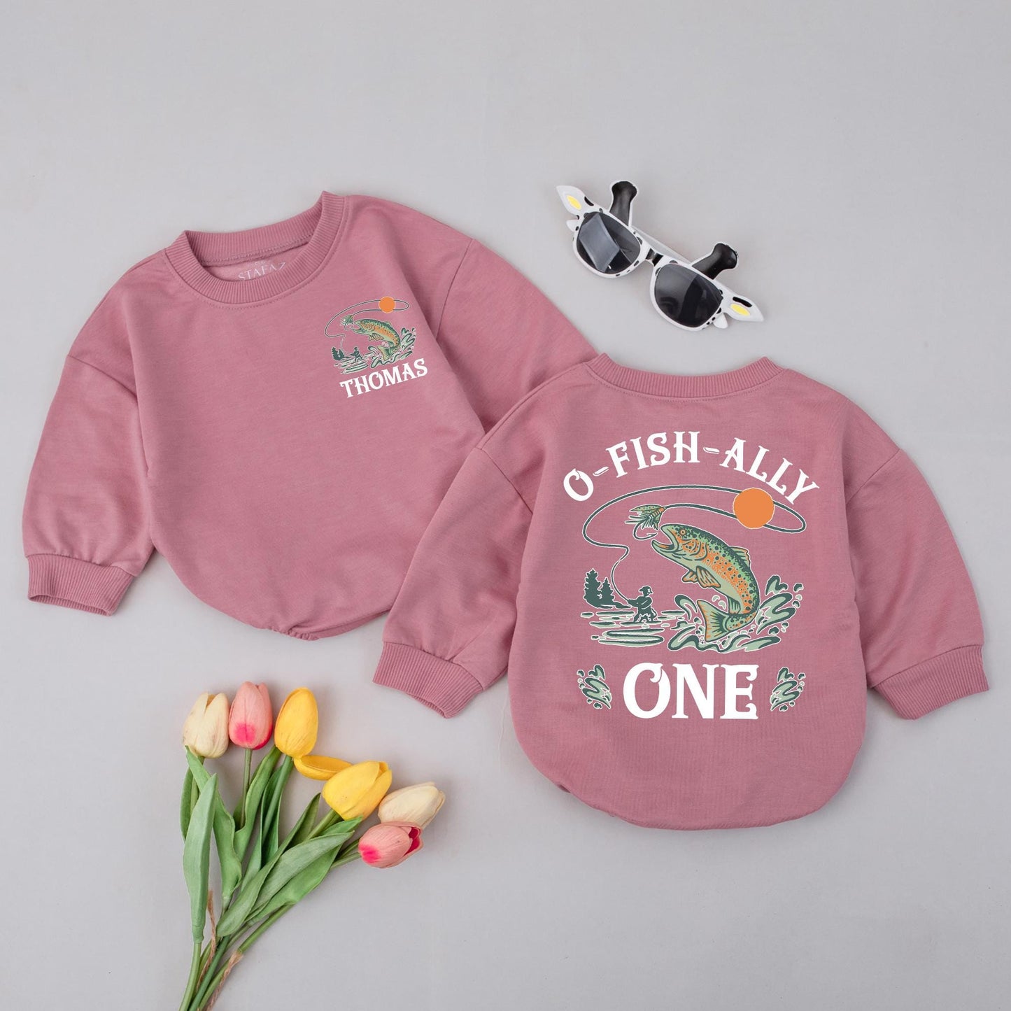 O-FISH-ALLY ONE Custom Name Birthday Romper Personalized Fishing Baby Outfit One Year Old Toddler Boy Girl Outfit Gift