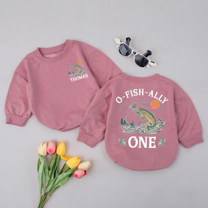 O-FISH-ALLY ONE Custom Name Birthday Romper Personalized Fishing Baby Outfit One Year Old Toddler Boy Girl Outfit Gift