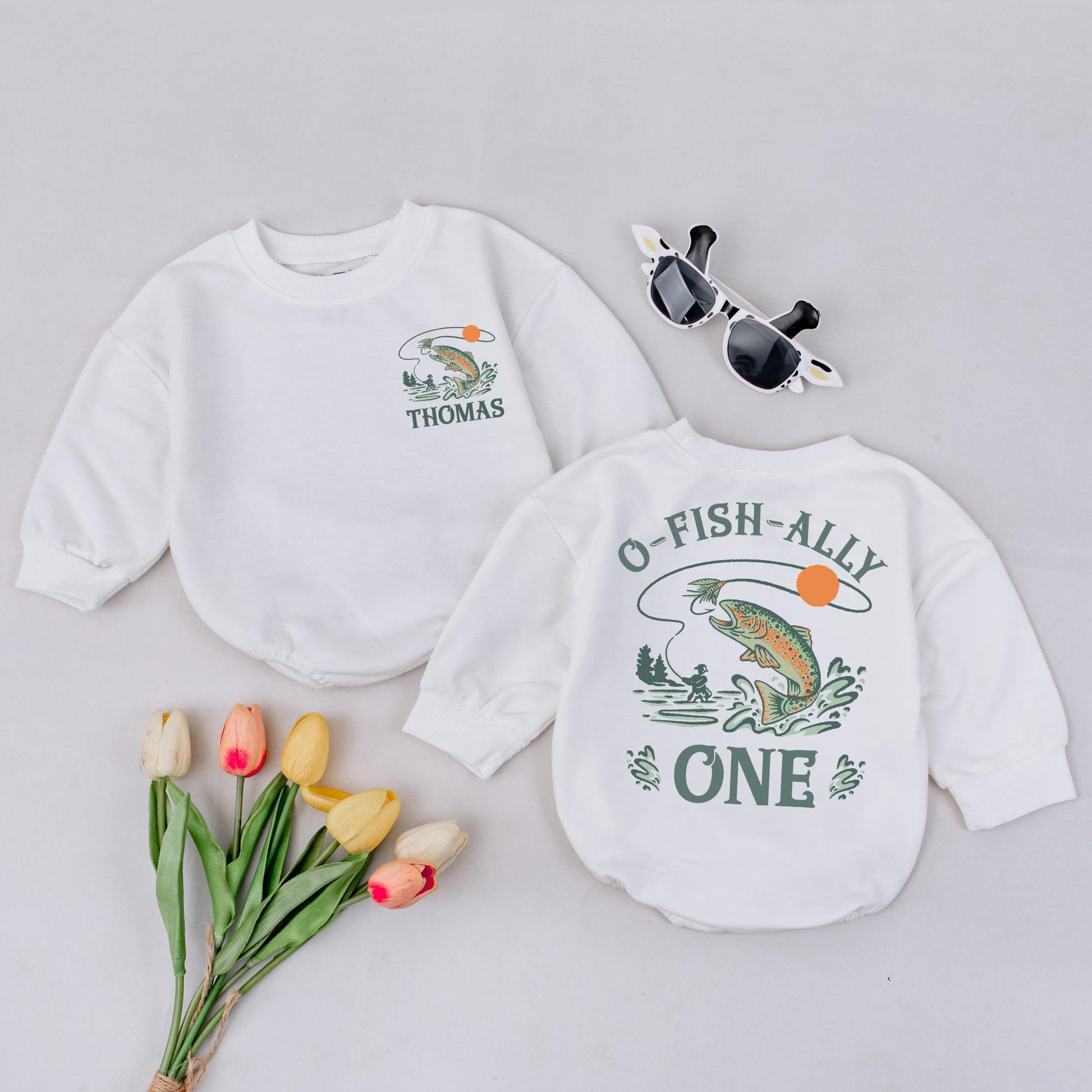 O-FISH-ALLY ONE Custom Name Birthday Romper Personalized Fishing Baby Outfit One Year Old Toddler Boy Girl Outfit Gift