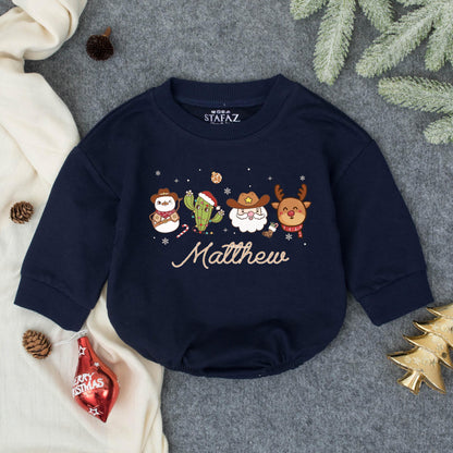 Personalized Howdy Christmas Romper, Festive Cowboy Baby Outfit with Name, Santa Cactus Reindeer, Custom First Christmas Gift Set, Holiday Bodysuit